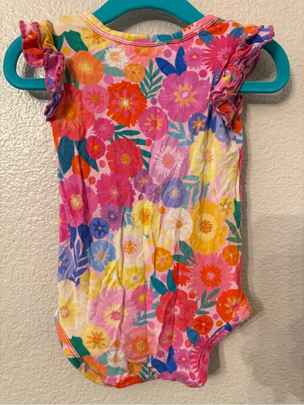 Girls Floral Ruffle Shoulder One-Piece Bodysuit - Pink Multi